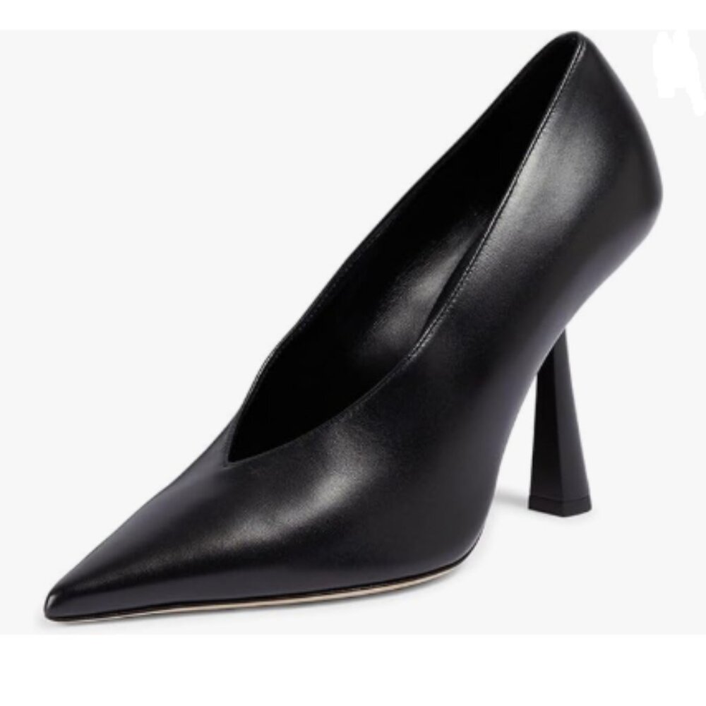 miss left Black Classic V-Cut Pointed Toe Pumps Slip On High Heel Elegant Shoes